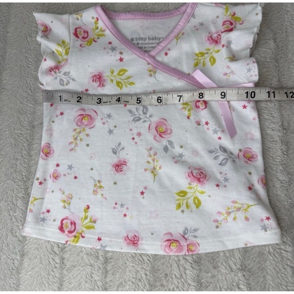 American Girl Bitty Baby Girls 2T Tshirt Shirt Top‎ Pink Floral White Bow Roses - Picture 3 of 8
